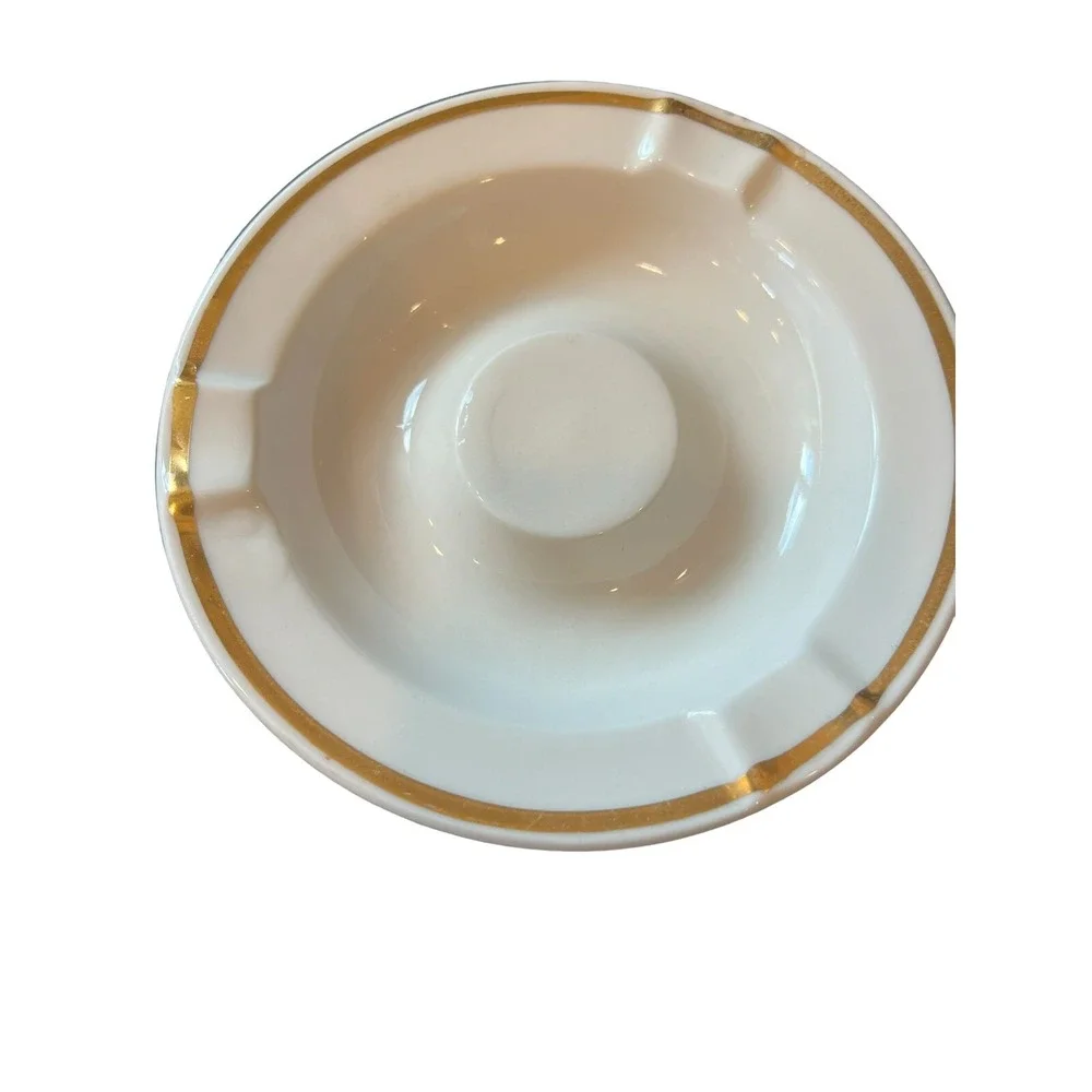 VINTAGE Arista‎ White Ashtray With Gold Stripe 6 Inch